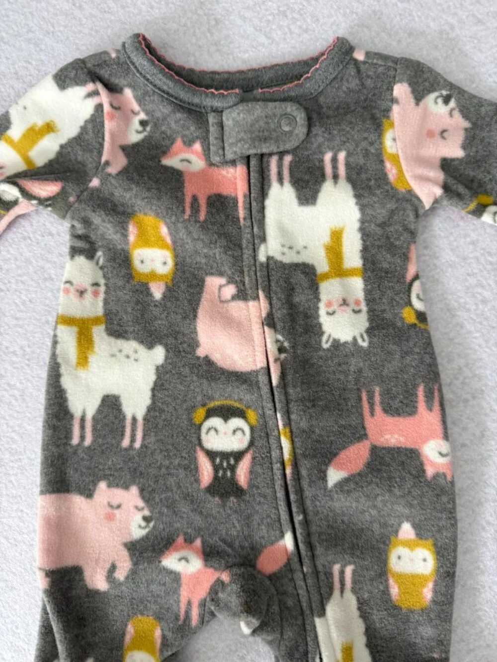Carter's Simple Joys Baby Fleece Footed Sleeper Animals Gray Pink | Preemie